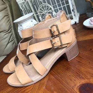Tan strap sandals with small heel